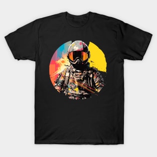 Man With Helmet Video Game Character Futuristic Warrior Portrait  Abstract T-Shirt